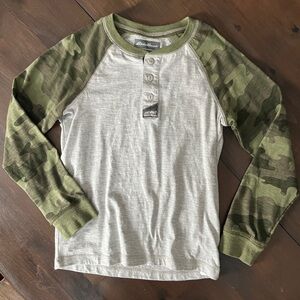 Eddie Bauer Gray Body with Green Camo Raglan Henley